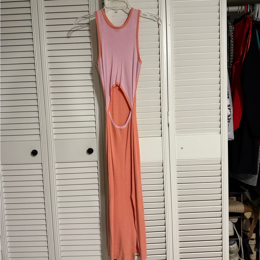 Chic Pink and Orange Midi Dress